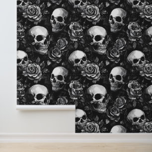 Papier Peint Crânes Et Halloween Noir Rose