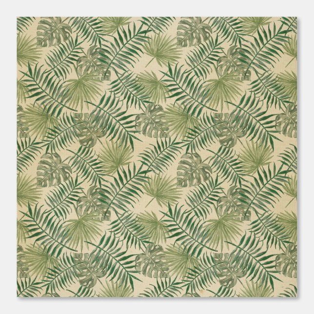 Papier Peint Crème beige Vert Feuille Tropical (Recto)