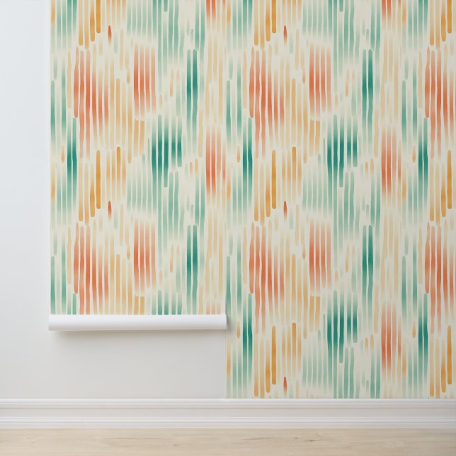 Papier Peint Crème Tangerine Turquoise Grandes Abstraites (Application)
