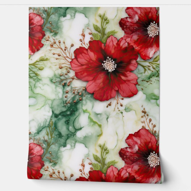 Papier Peint Crimson Yuletide fleurit Botanique (Déroulement)