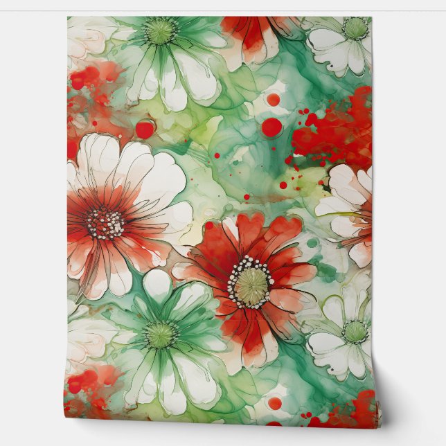 Papier Peint Crimson Yuletide fleurit Botanique (Déroulement)