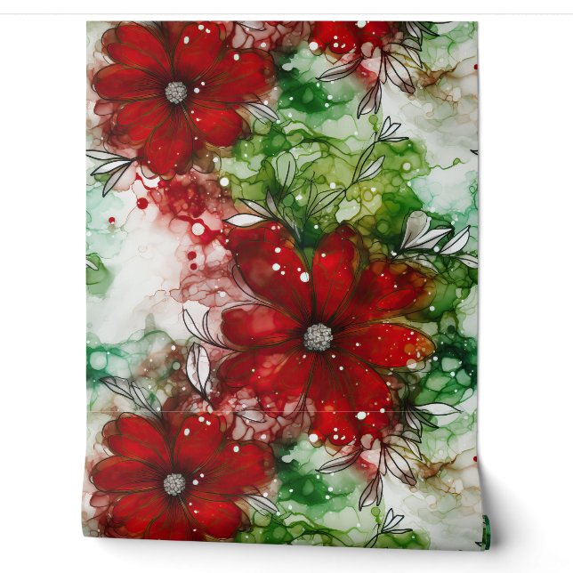 Papier Peint Crimson Yuletide fleurit Botanique (Déroulement)