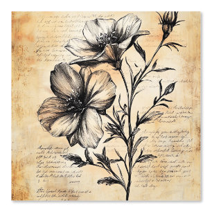 Papier Peint Croquis floral rustique avec calligraphie - âge (6