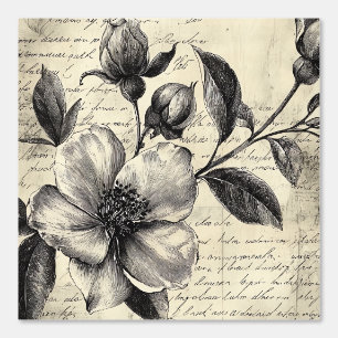 Papier Peint Croquis floral rustique avec calligraphie - âge (8