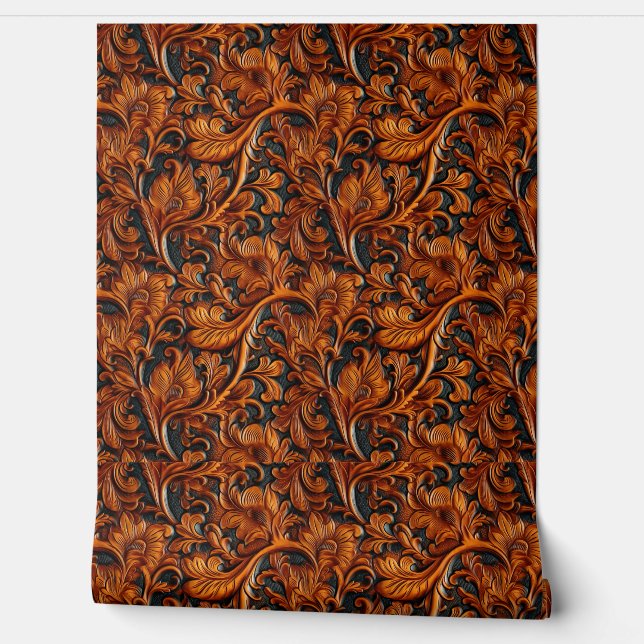 Papier Peint Cuir Brown rustique noir à outils (Déroulement)