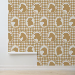 Papier Peint Cuisine rustique de ferme Toile de Jouy Gingham -