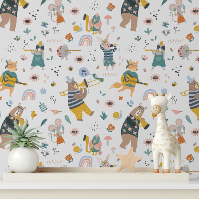 Papier Peint Cute Animaux musicaux Moderne Enfants Motif (Créateur téléchargé)