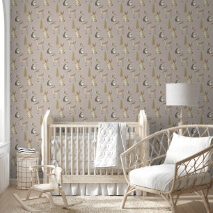 Papier Peint Cute Aquarelle Bois Animaux Boho Nursery