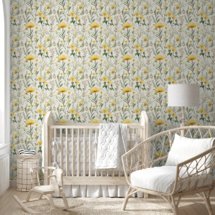 Papier Peint Cute Aquarelle Jaune Vert Fleur sauvage Floral