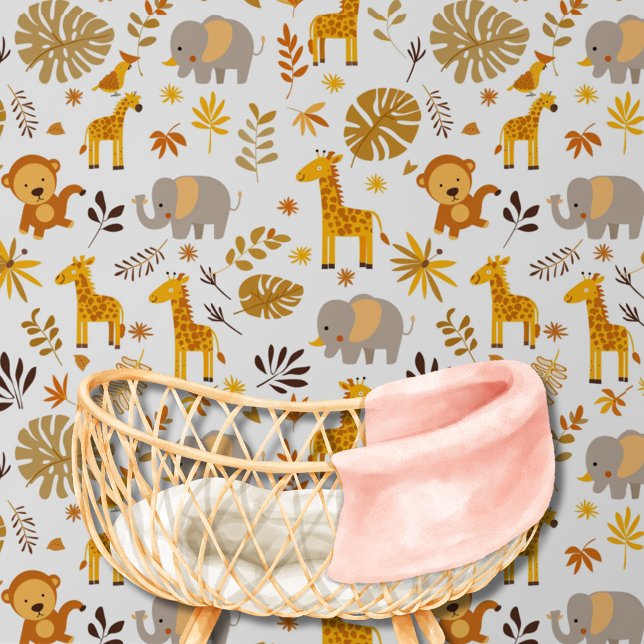 Papier Peint Cute Baby Monkey Giraffe Safari Motif Nursery (Créateur téléchargé)