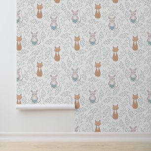 Papier Peint Cute chat et Motif de souris