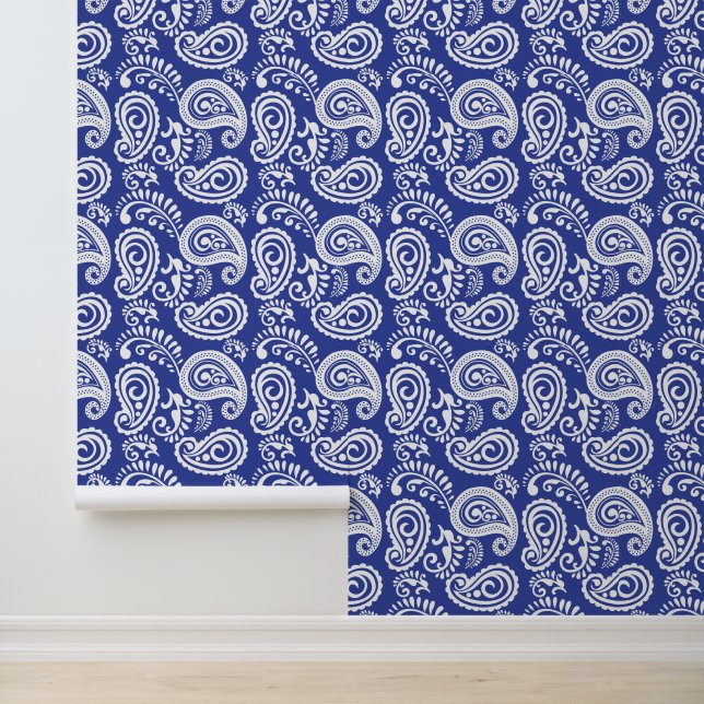 Papier Peint Cute Country Paisley motif bleu blanc (Application)
