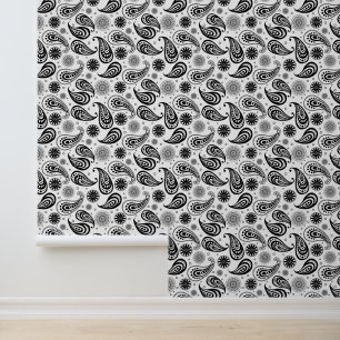 Papier Peint Cute Country Paisley motif noir blanc carrelé