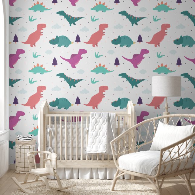 Papier Peint Cute Dinosaur bébé fille Nourriture Peel & Bâton (Enfants)