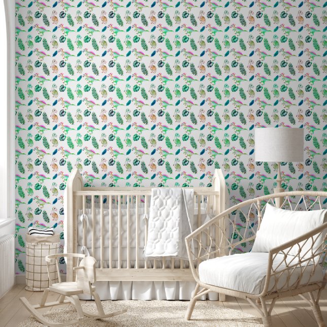 Papier Peint Cute Dinosaures & Pépinière verte (Enfants)