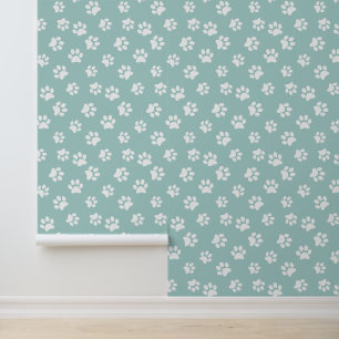 Papier Peint Cute Funny Sage Vert & Blanc Chat Chien Empreintes