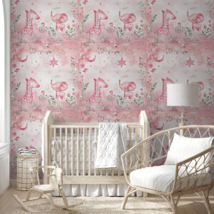 Papier Peint Cute Giraffe Elephant Pink Nursery