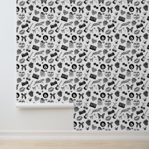 Papier Peint Cute Girl Retro noir blanc Motif esthétique