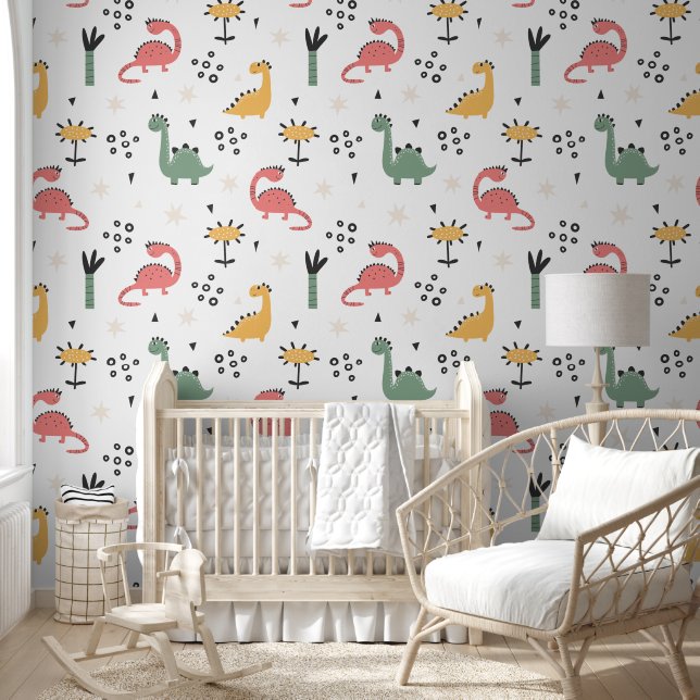 Papier Peint Cute Green Dinosaur Forest (Enfants)
