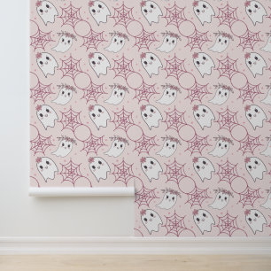 Papier Peint Cute Halloween Ghost & Spiderweb Motif (2)