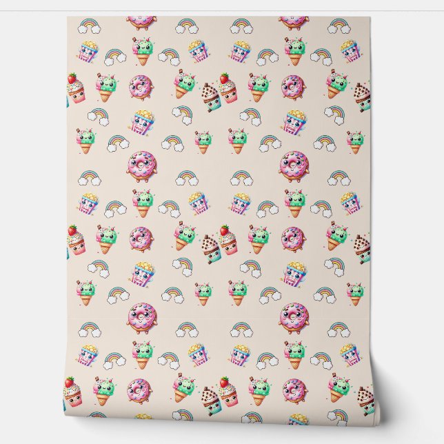 Papier Peint Cute Kawaii Alimentation Modérée (Déroulement)