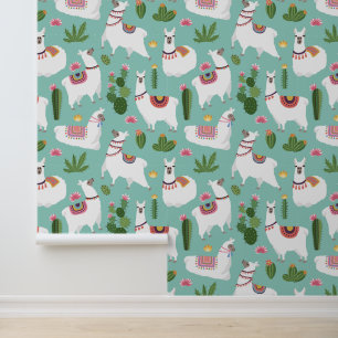 Papier Peint Cute Llamas Sur Motif Turquoise