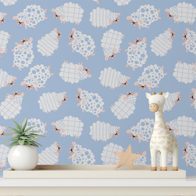Papier Peint Cute Mouton Bleu Blanc Enfants Motif (Créateur téléchargé)