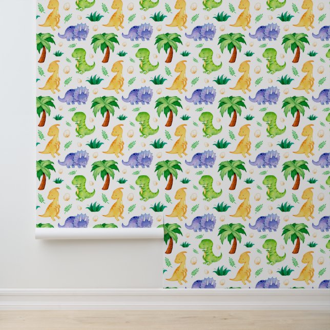 Papier Peint Cute Neon Aquarelle Dinosaur Motif (Application)