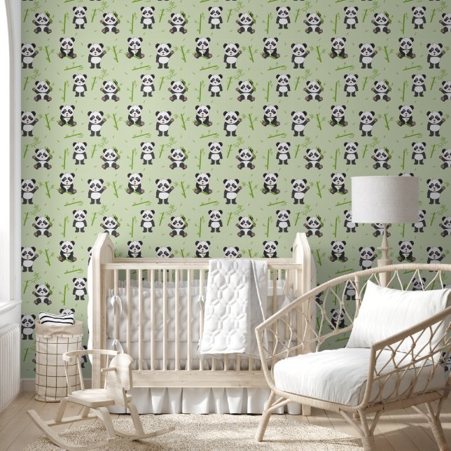Papier Peint Cute Panda Bear Bamboo Kawaii Animals Nursery (Enfants)