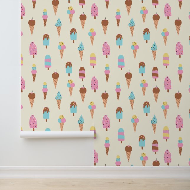 Papier Peint Cute Pastel Motif de crème glacée (Application)