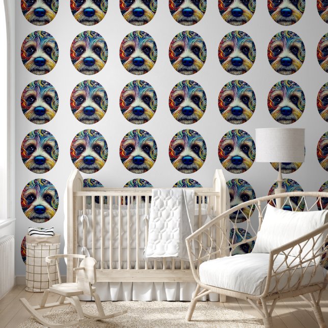 Papier Peint Cute Pop Art Terrier encadré en blanc (Enfants)