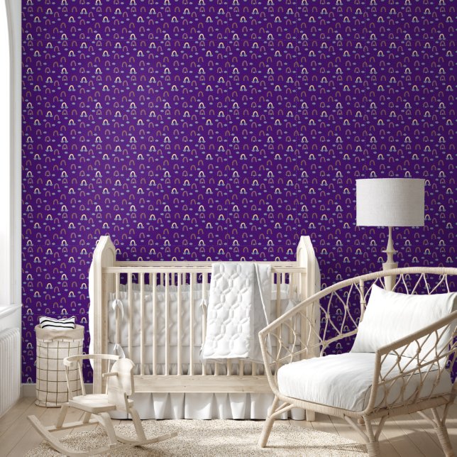 Papier Peint Cute Rainbows & Clouds Royal Purple Baby Nursery (Enfants)