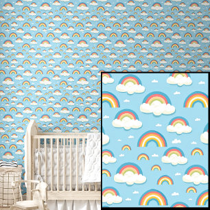 Papier Peint Cute Rainbows & Clouds sur Blue Sky