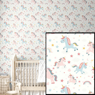 Papier Peint Cute Rose & Aqua Baby Unicorns & Stars