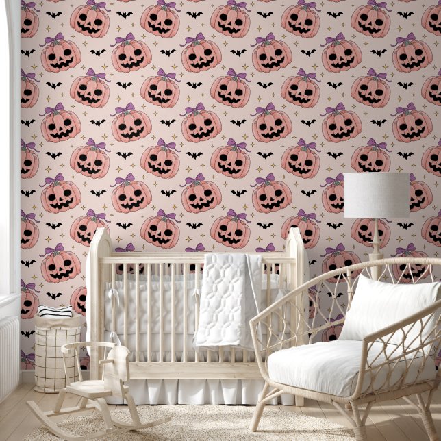 Papier Peint Cute rose Halloween Jack-o-Lanterns & Bats (Enfants)