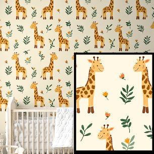 Papier Peint Cute Safari Animaux Brown Orange Friendly Giraffes
