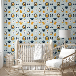 Papier Peint Cute Scandinavian Safari Animal Visages Nursery