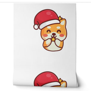 Papier Peint Cute Shiba Inu Sourire avec Casquette de Noël