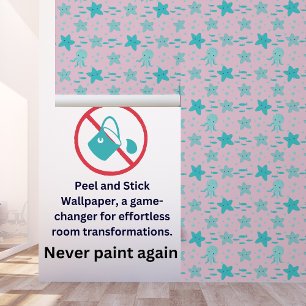 Papier Peint Cute Teal Blue Rose Kids Nautical Starfish Squid