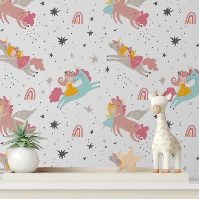 Papier Peint Cute Unicorn Girl Moderne Enfants Motif (Créateur téléchargé)
