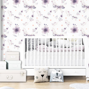 Papier Peint Cute Violet Blanc Floral Bow Girls