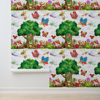 Papier Peint Cute Woodland Insects & Frog Treehouse Kids