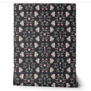 Papier Peint Cutlerie Florale Crème rose Cuillère à charbon Pap