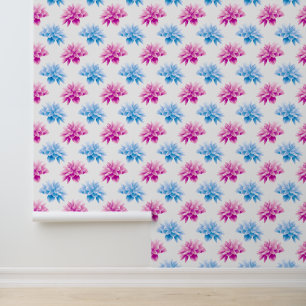 Papier Peint Dahlia Rose, Dahla Bleue, Motif Floral, Fleurs