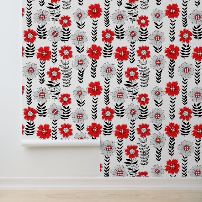 Papier Peint Daisy dooda en rouge et noir (Application)