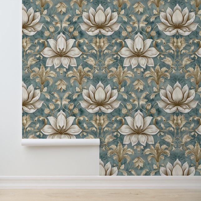 Papier Peint Damas texture luxueuse de fleurs de lys (Application)