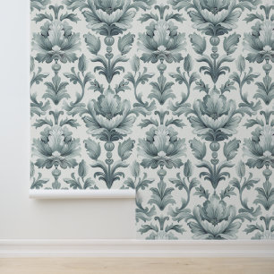 Papier Peint Damas texture luxueuse de fleurs grises