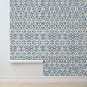 Papier Peint Damassé Bleu Côtiers - Décoration de