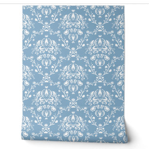 Papier Peint Damassé bleu hollandais