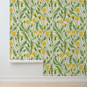 Papier Peint Dandelions, vert, jaune et blanc